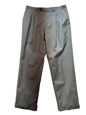 Chaps Mens Dress Pants Size 34X30 Gray Straight Leg Pleated Cuffed Formal Work
